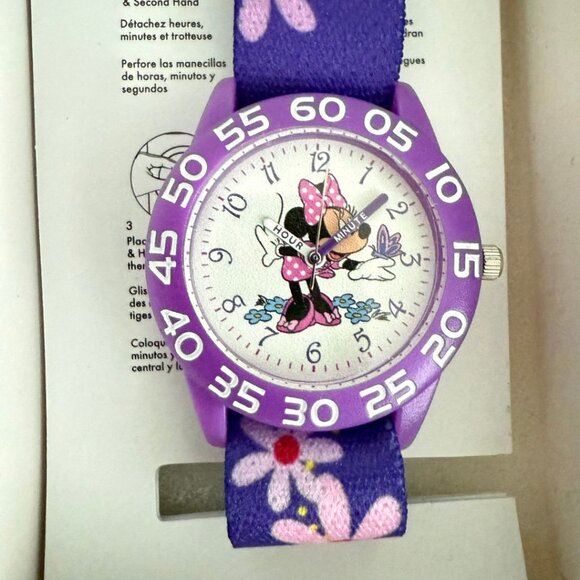 NWT - Disney Minnie Mouse Kids' Bezel Stainless Steel Time Teacher Analog Nylon - Picture 8 of 13